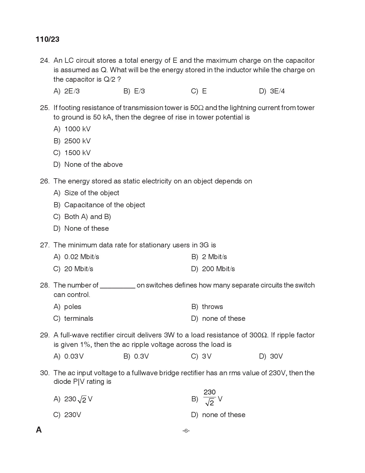 KPSC Lecturer in Civil Engineering Exam 2023 Code 1102023 5