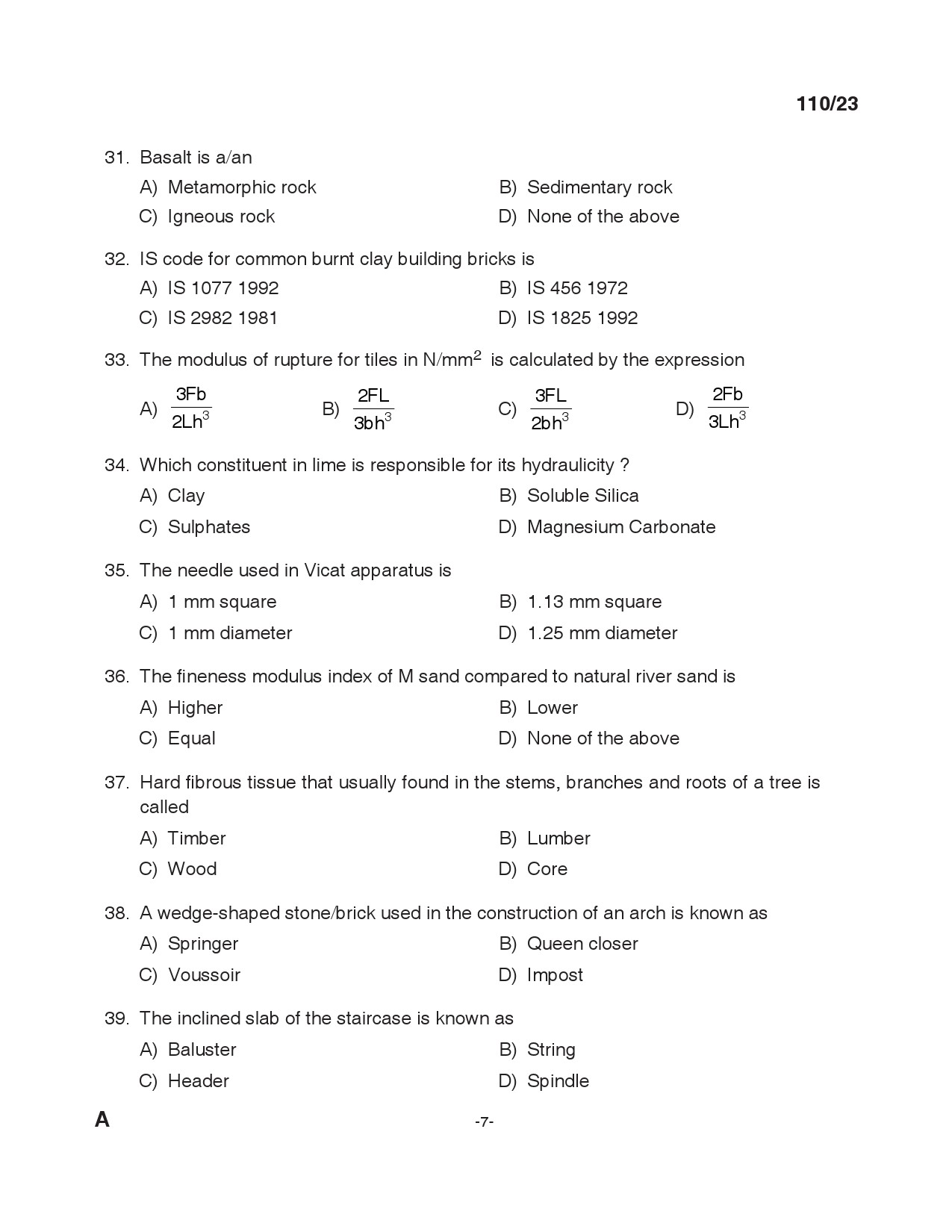 KPSC Lecturer in Civil Engineering Exam 2023 Code 1102023 6