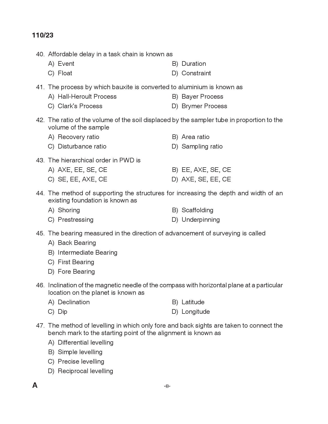 KPSC Lecturer in Civil Engineering Exam 2023 Code 1102023 7