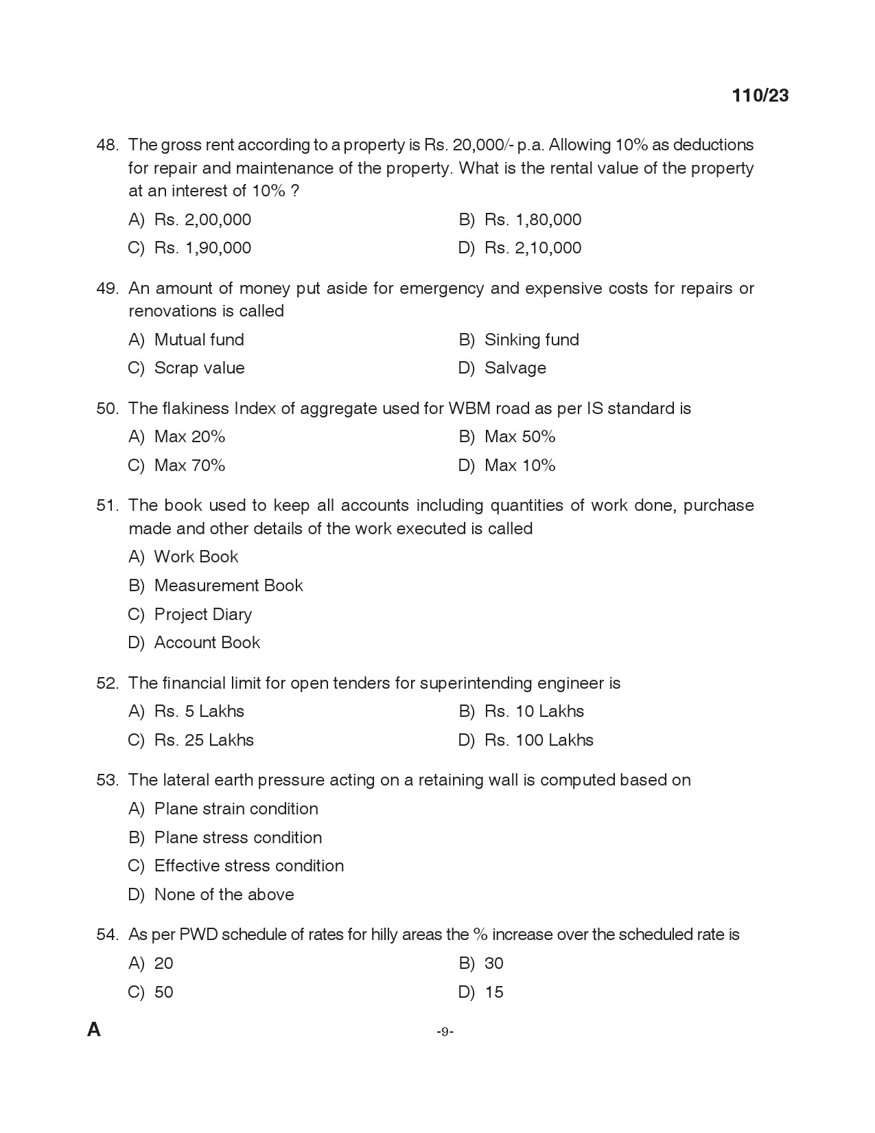 KPSC Lecturer in Civil Engineering Exam 2023 Code 1102023 8