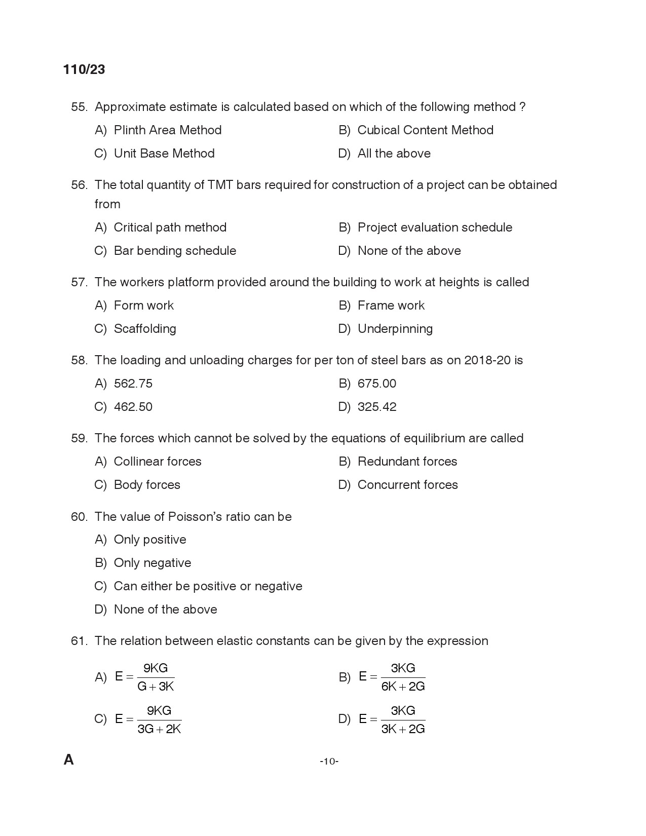 KPSC Lecturer in Civil Engineering Exam 2023 Code 1102023 9