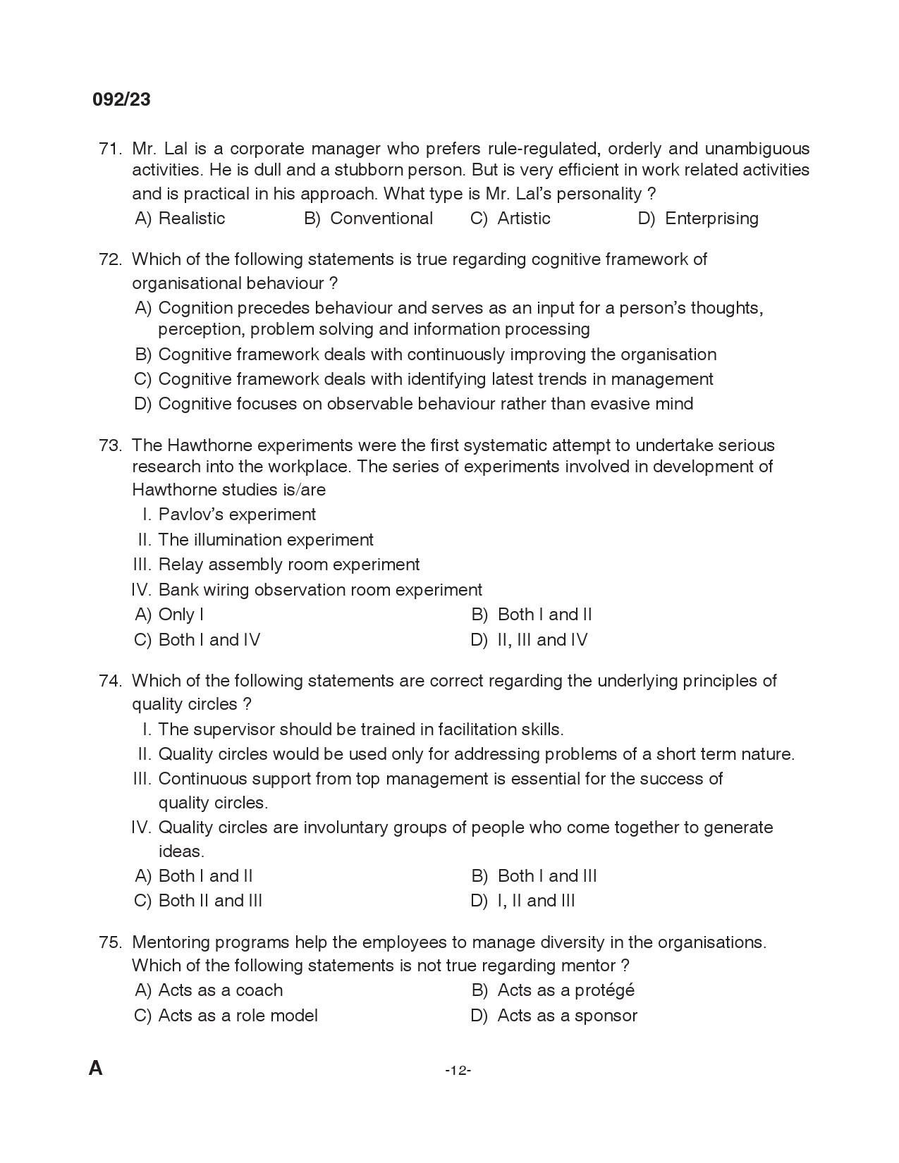 KPSC Lecturer in Commerce Exam 2023 Code 0922023 11