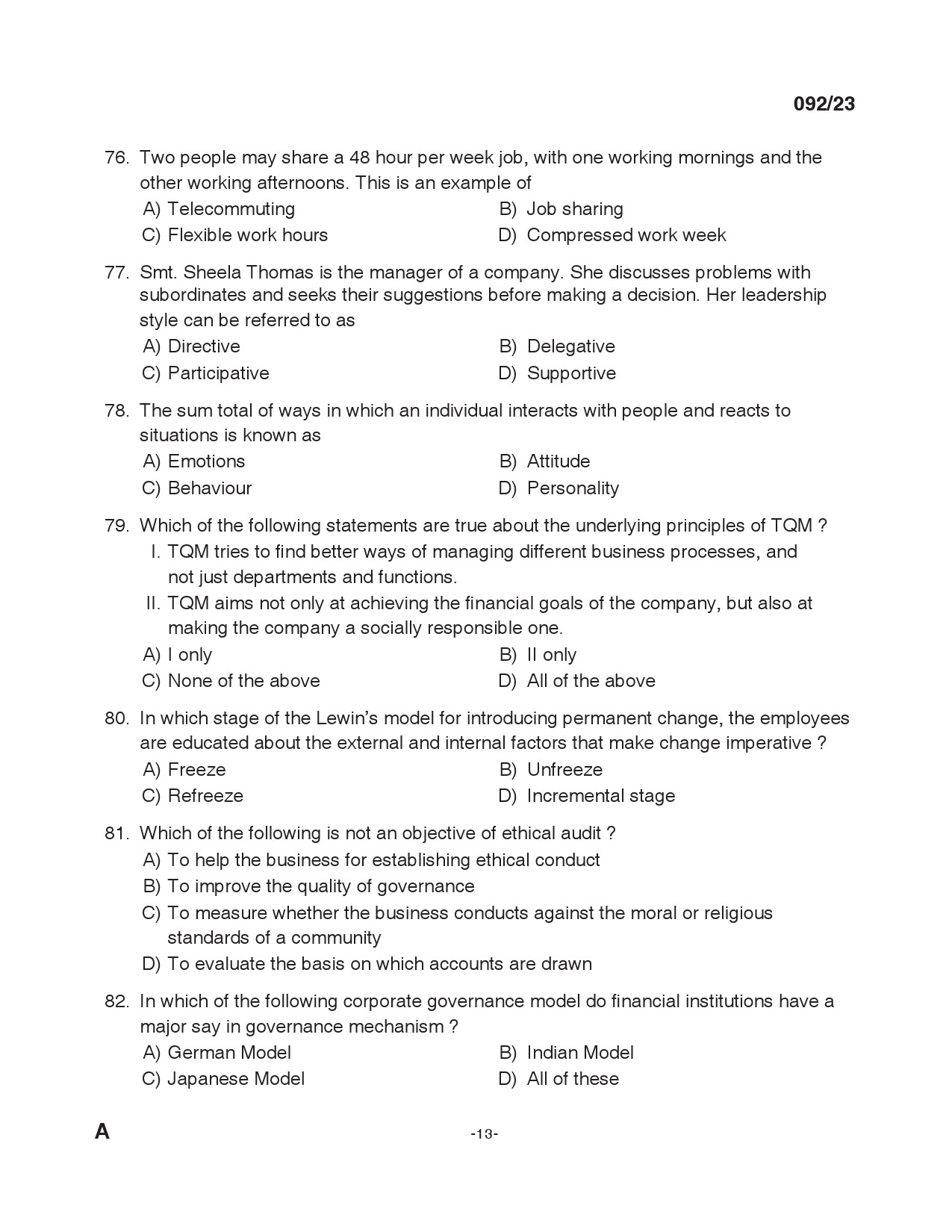 KPSC Lecturer in Commerce Exam 2023 Code 0922023 12