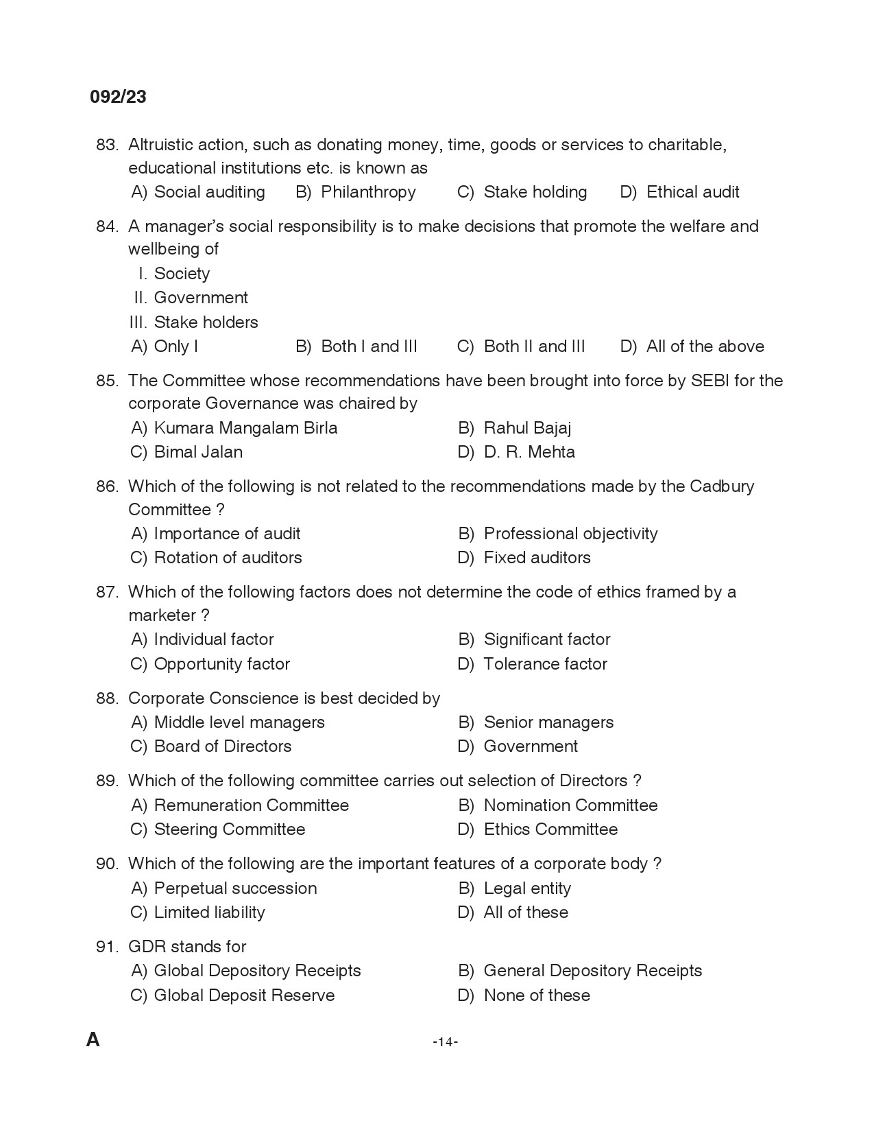 KPSC Lecturer in Commerce Exam 2023 Code 0922023 13