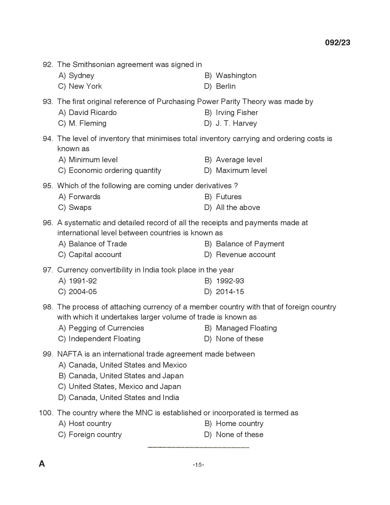 KPSC Lecturer in Commerce Exam 2023 Code 0922023 14