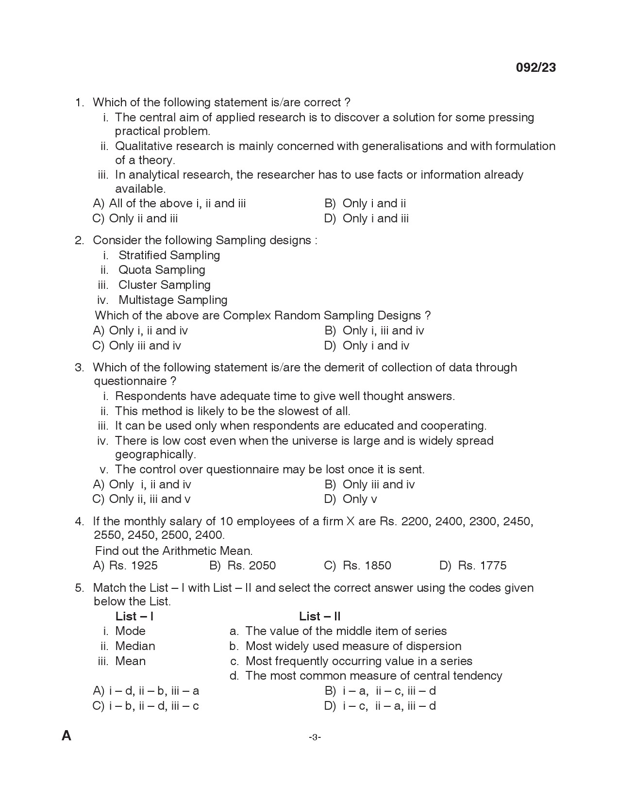 KPSC Lecturer in Commerce Exam 2023 Code 0922023 2