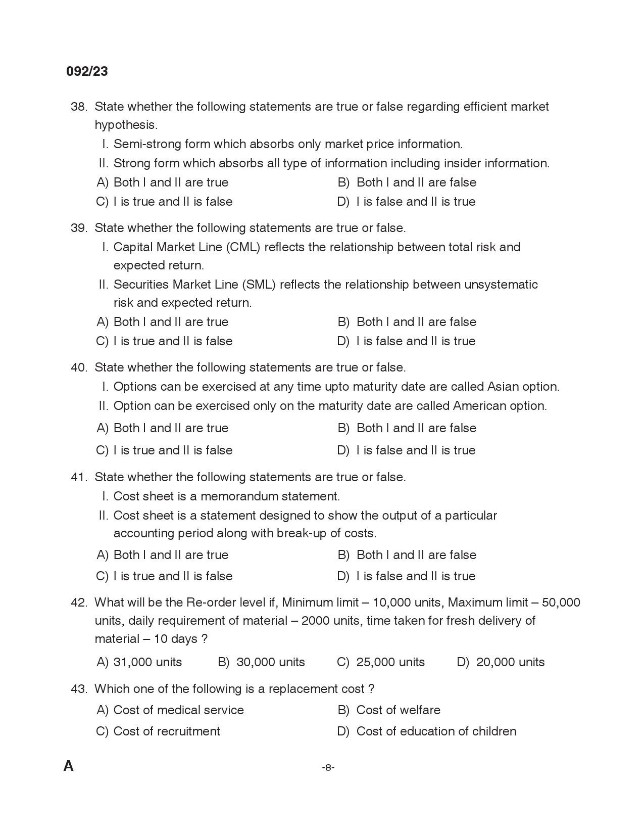 KPSC Lecturer in Commerce Exam 2023 Code 0922023 7