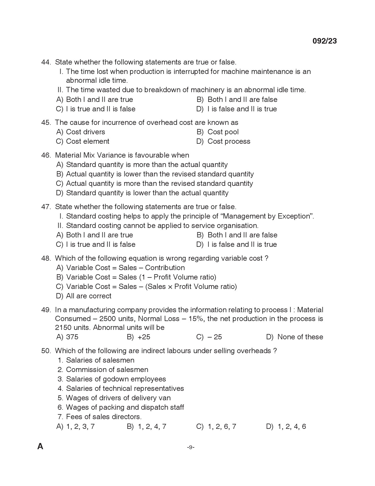 KPSC Lecturer in Commerce Exam 2023 Code 0922023 8