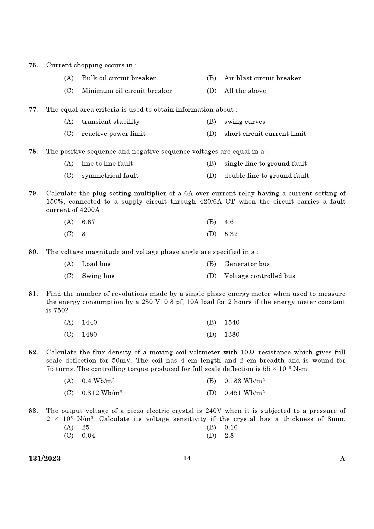 KPSC Lecturer in Electrical and Electronics Engineering Exam 2023 Code 1312023 12