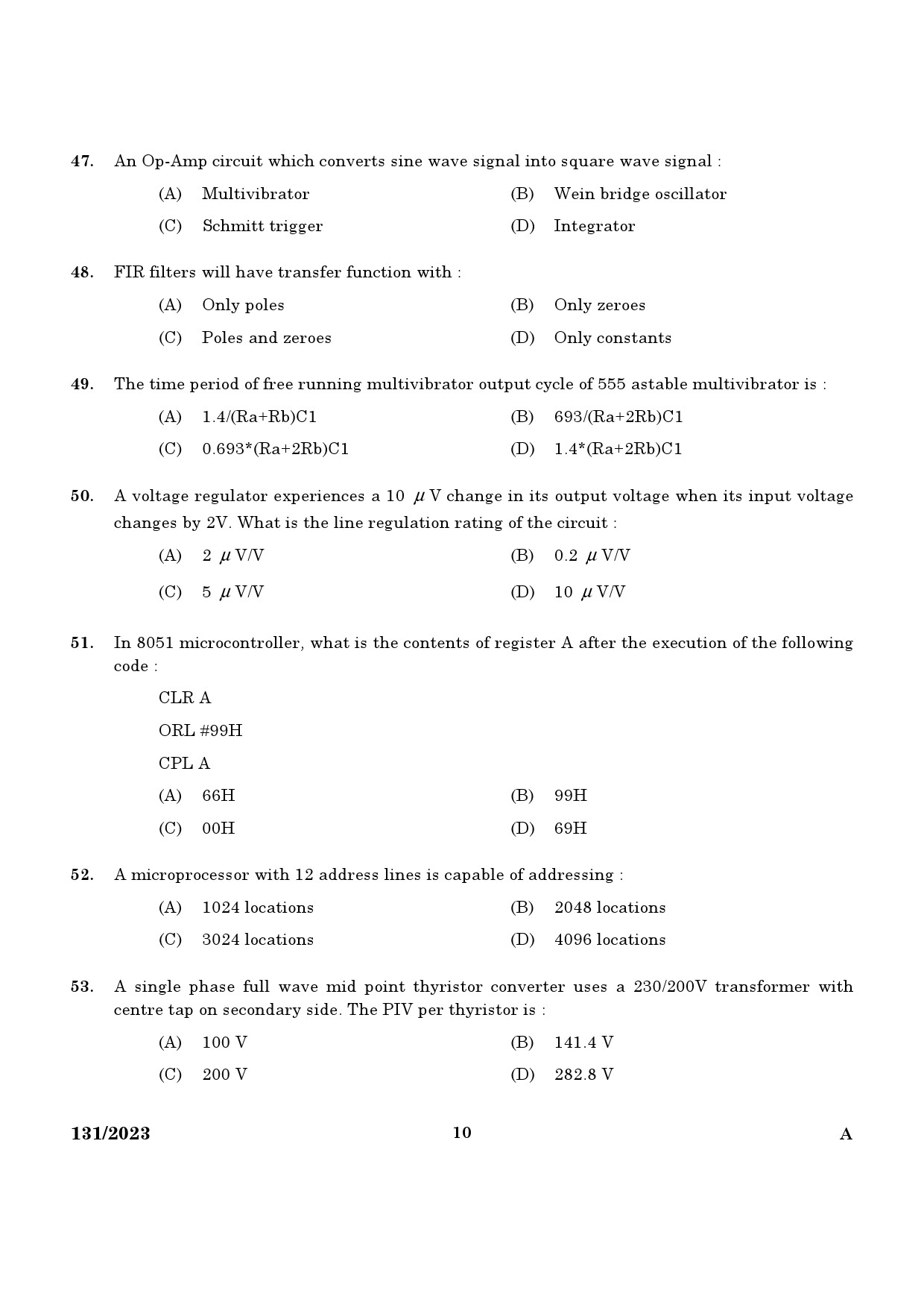 KPSC Lecturer in Electrical and Electronics Engineering Exam 2023 Code 1312023 8