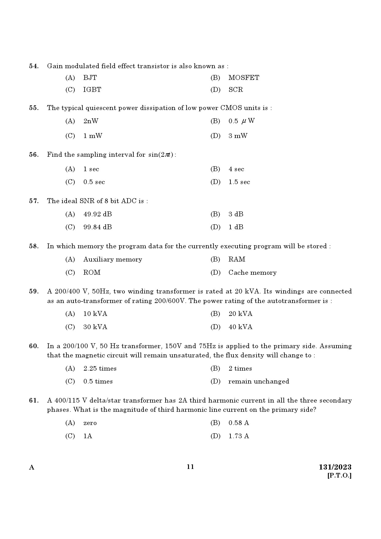 KPSC Lecturer in Electrical and Electronics Engineering Exam 2023 Code 1312023 9