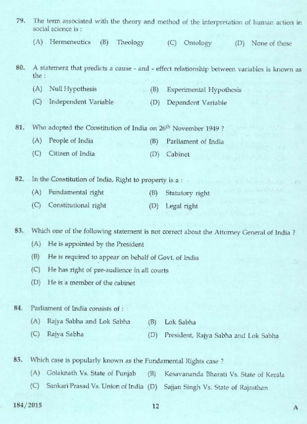 KPSC Lecturer in Hindi Exam 2015 Code 1842015 8