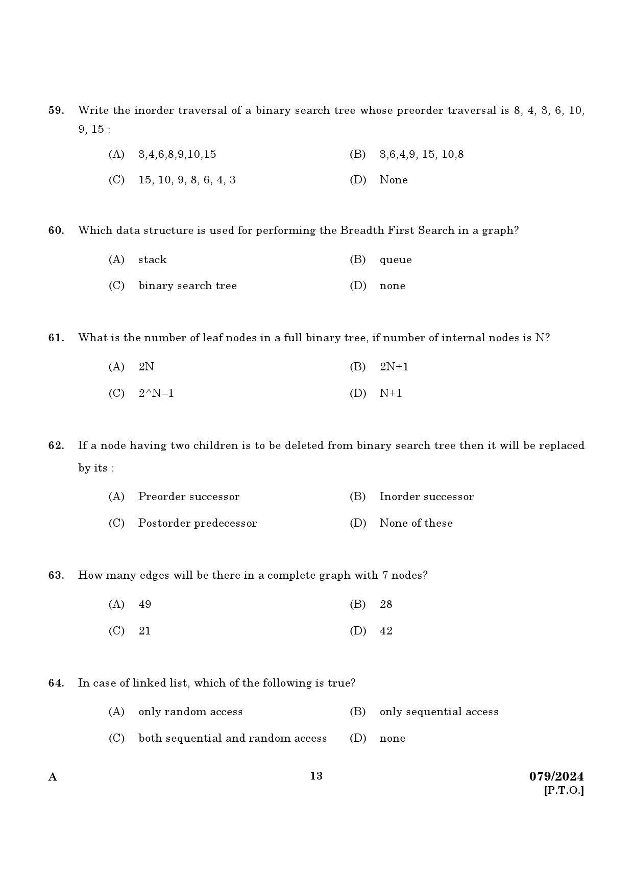 KPSC Lecturer in Information Technology Exam 2024 Code 0792024 11