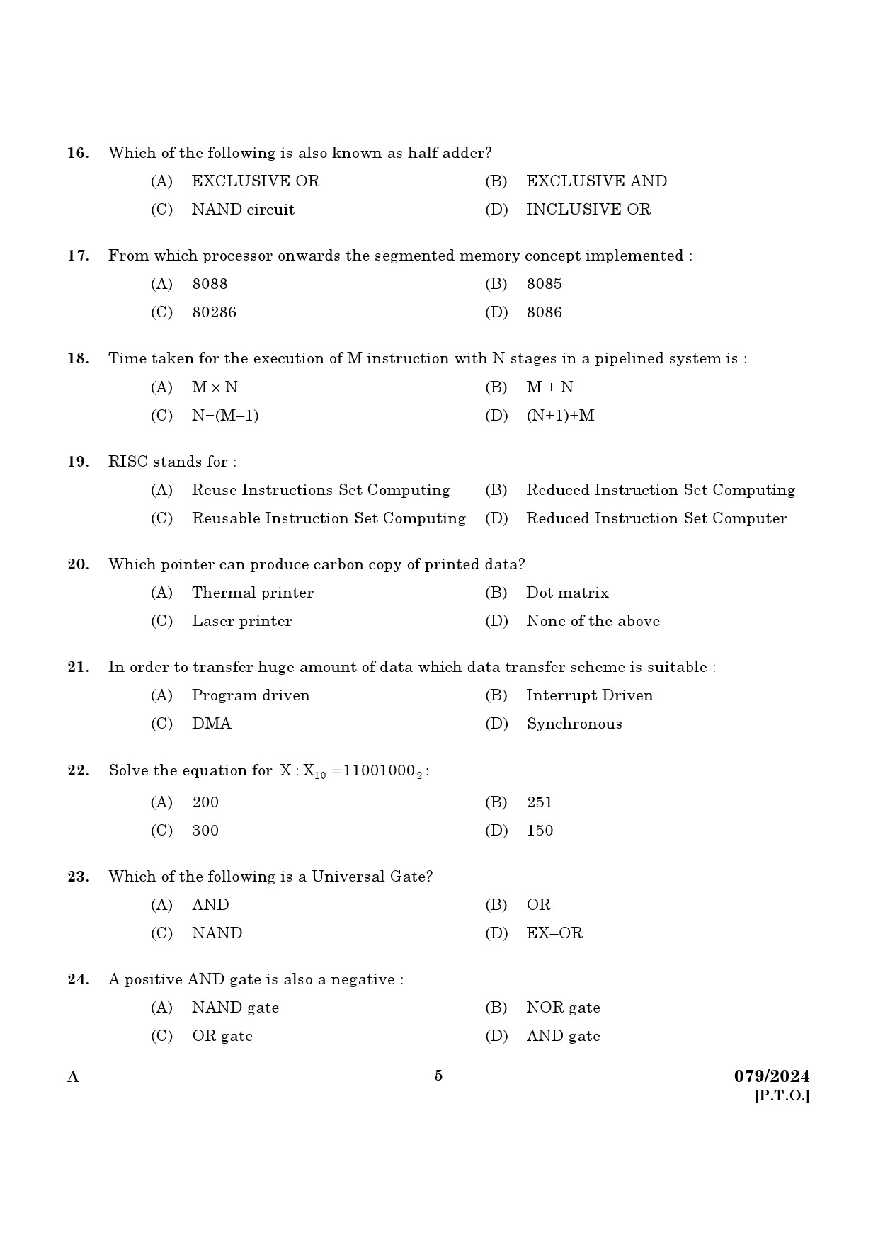 KPSC Lecturer in Information Technology Exam 2024 Code 0792024 3