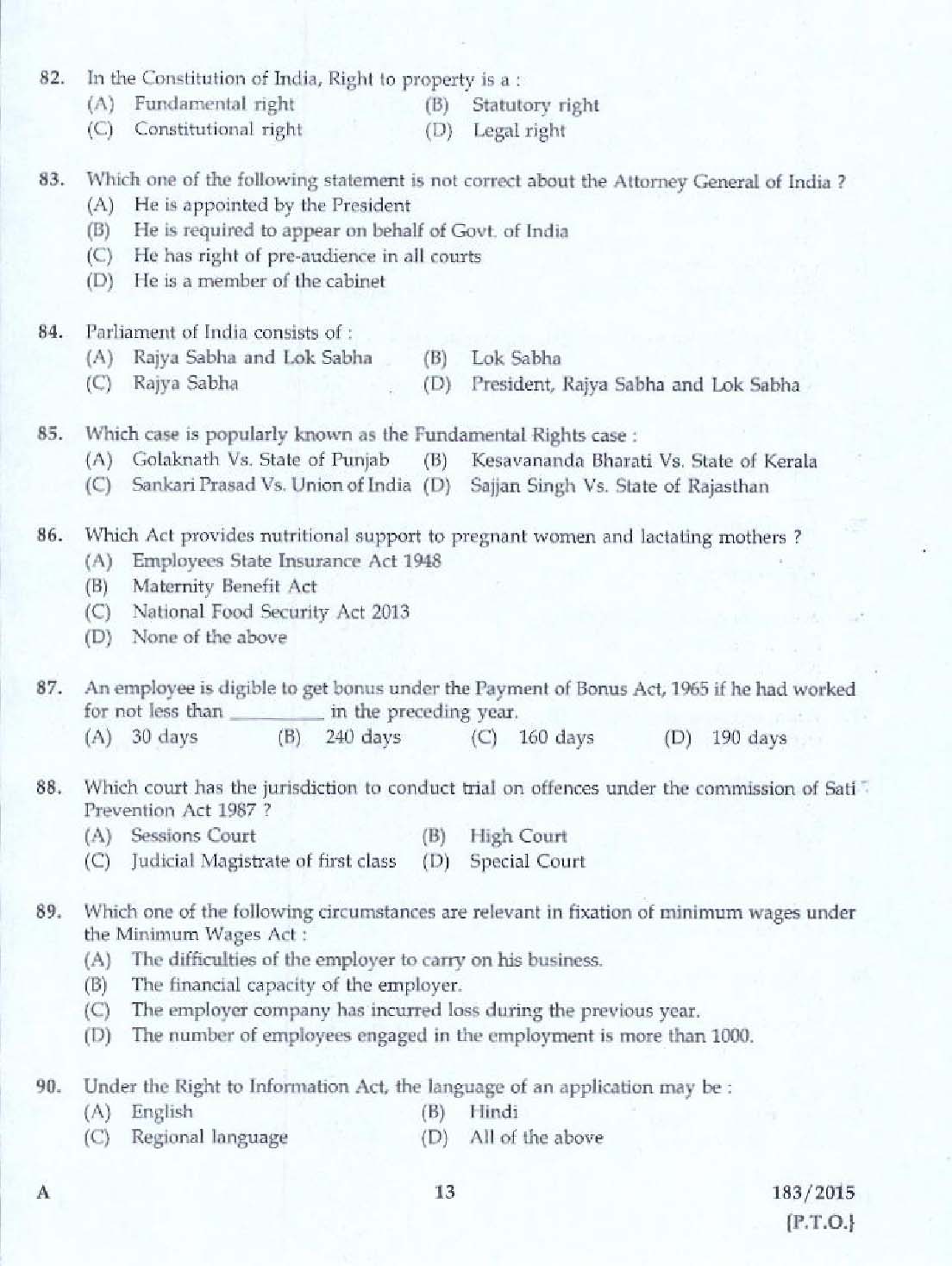 KPSC Lecturer in Malayalam Exam 2015 Code 1832015 11