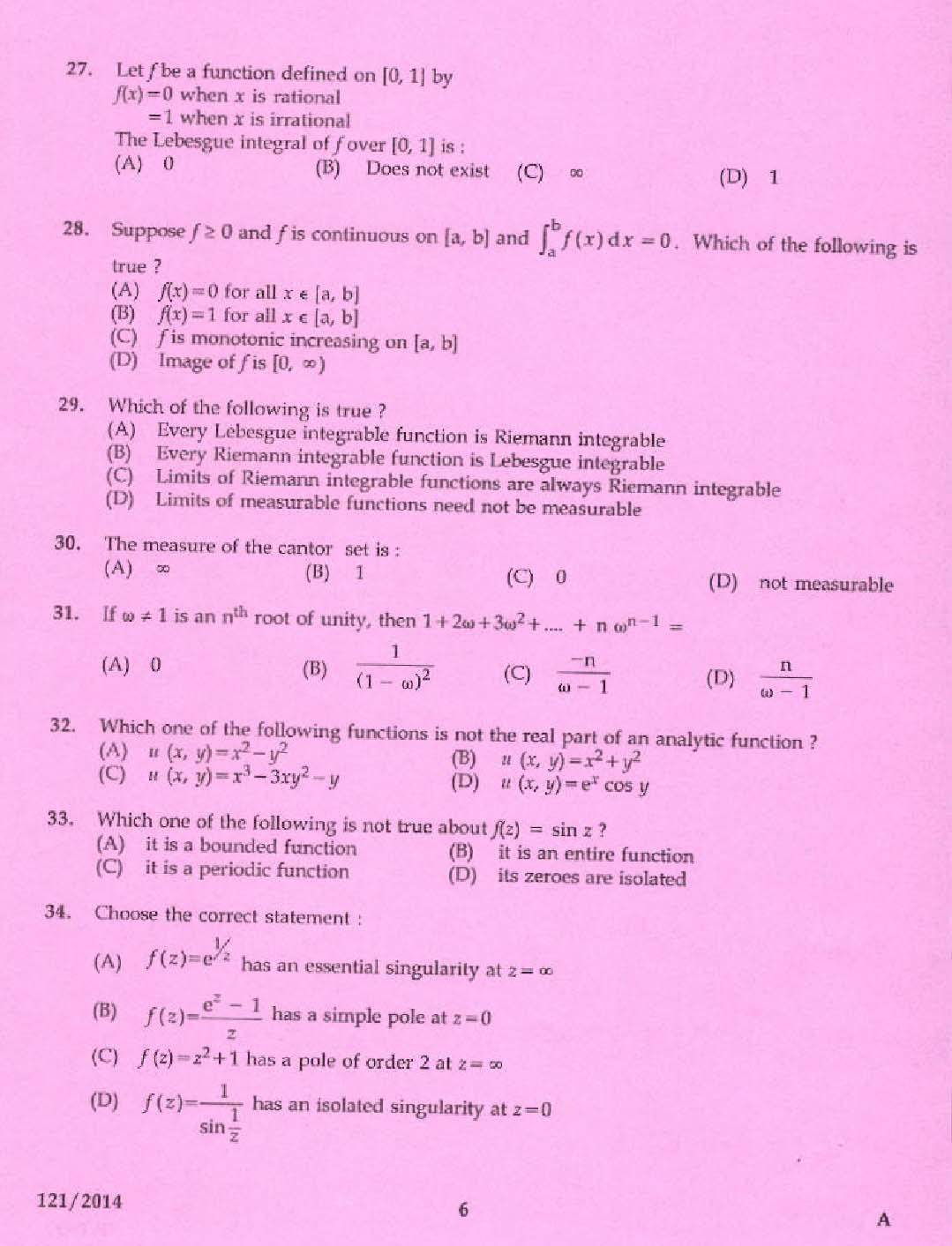 KPSC Lecturer in Mathematics Exam 2014 Code 1212014 4