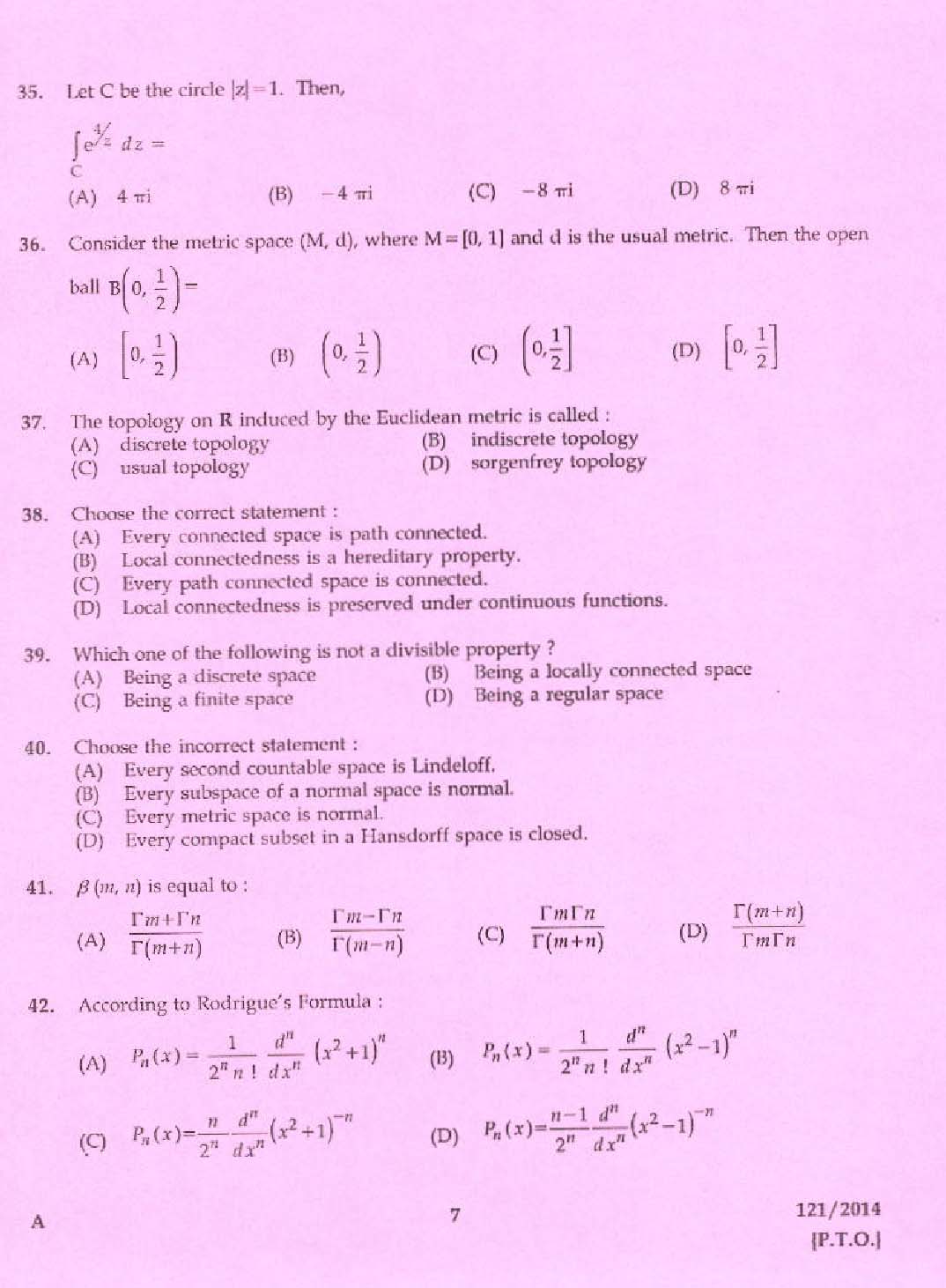 KPSC Lecturer in Mathematics Exam 2014 Code 1212014 5