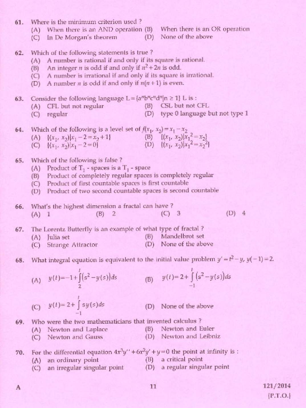 KPSC Lecturer in Mathematics Exam 2014 Code 1212014 9