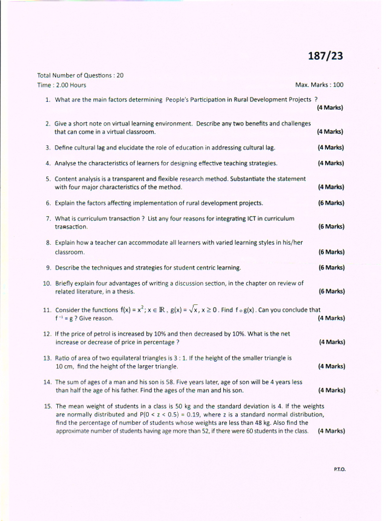 KPSC Lecturer In Mathematics Exam 2023 Code 1872023 1