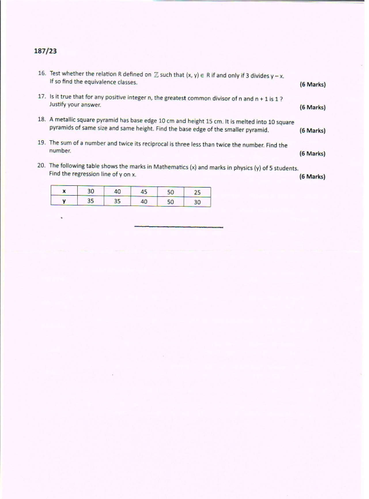 KPSC Lecturer In Mathematics Exam 2023 Code 1872023 2