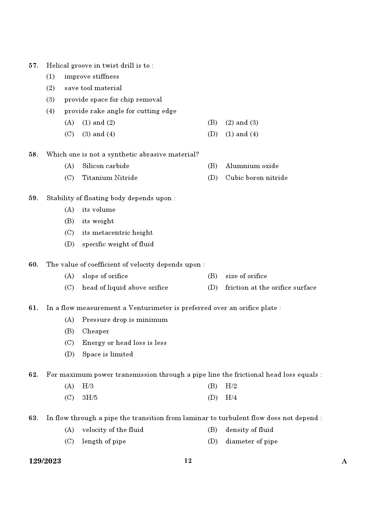 KPSC Lecturer in Mechanical Engineering Exam 2023 Code 1292023 10