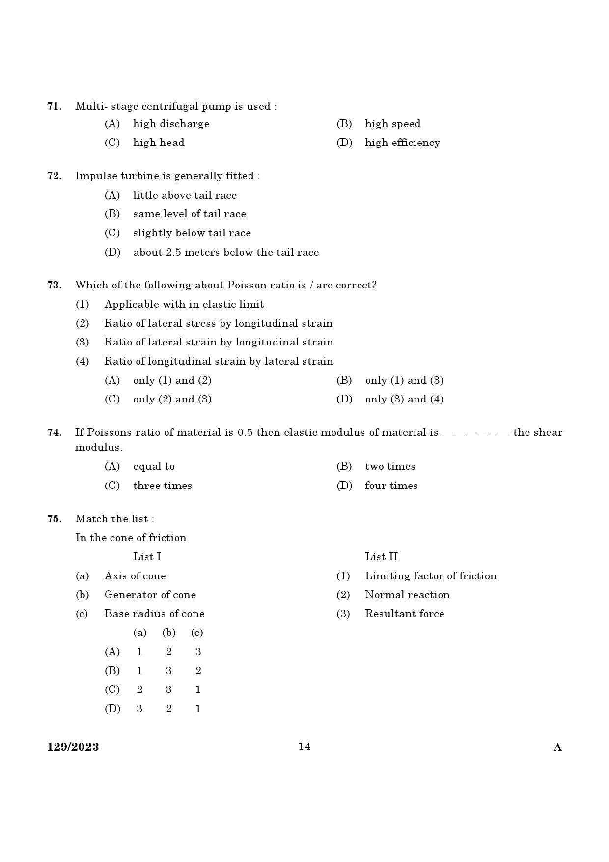 KPSC Lecturer in Mechanical Engineering Exam 2023 Code 1292023 12