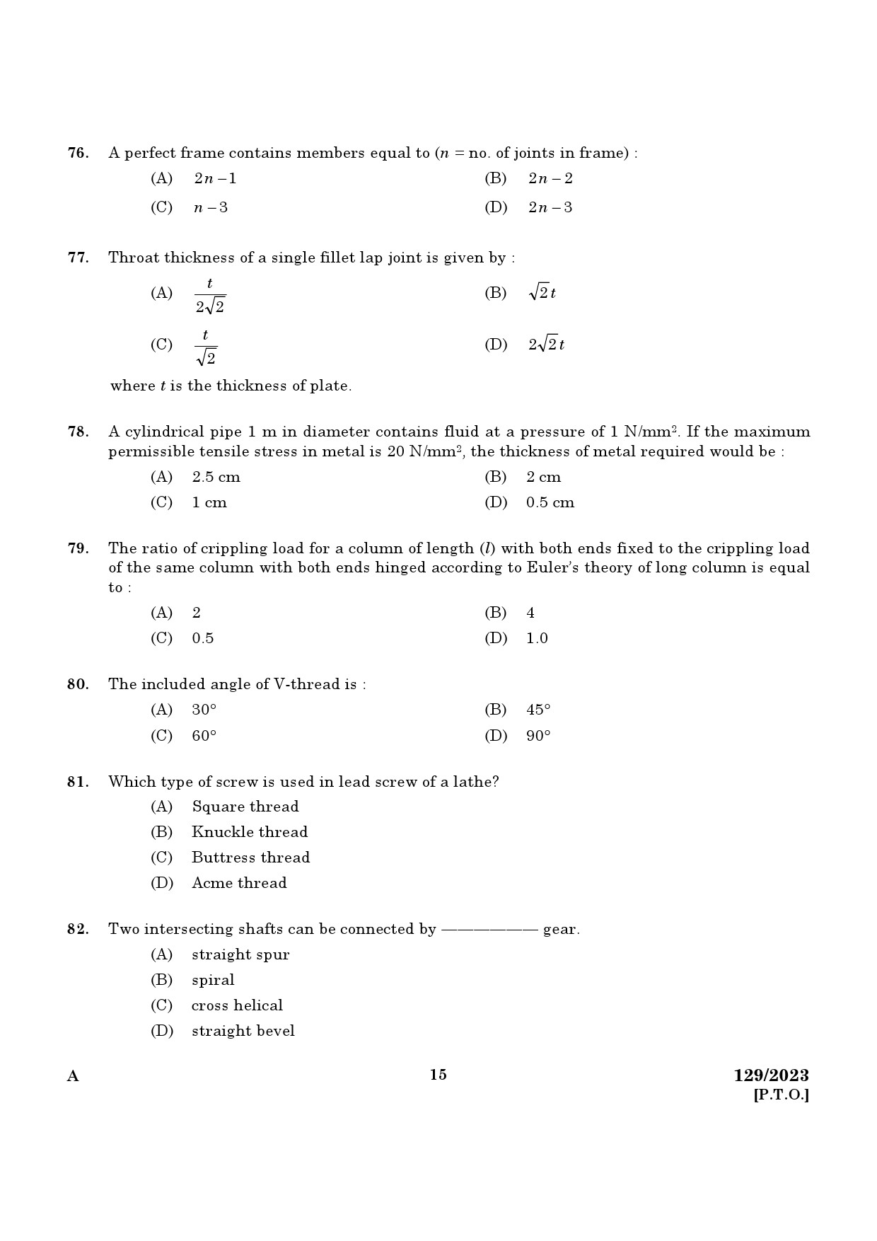 KPSC Lecturer in Mechanical Engineering Exam 2023 Code 1292023 13