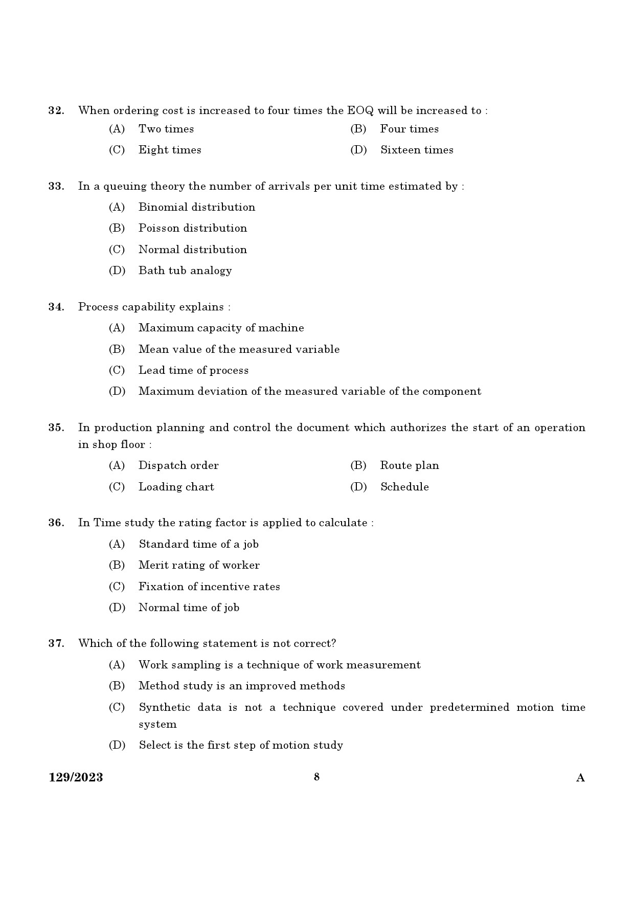 KPSC Lecturer in Mechanical Engineering Exam 2023 Code 1292023 6