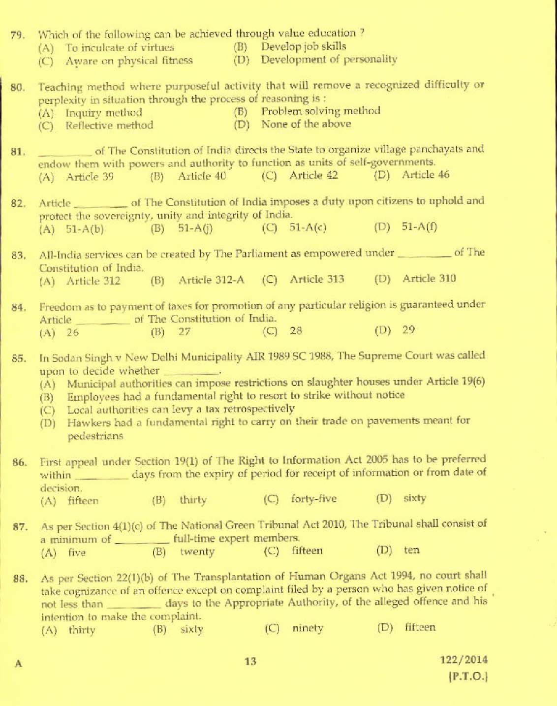 KPSC Lecturer in Statistics Exam 2014 Code 1222014 11