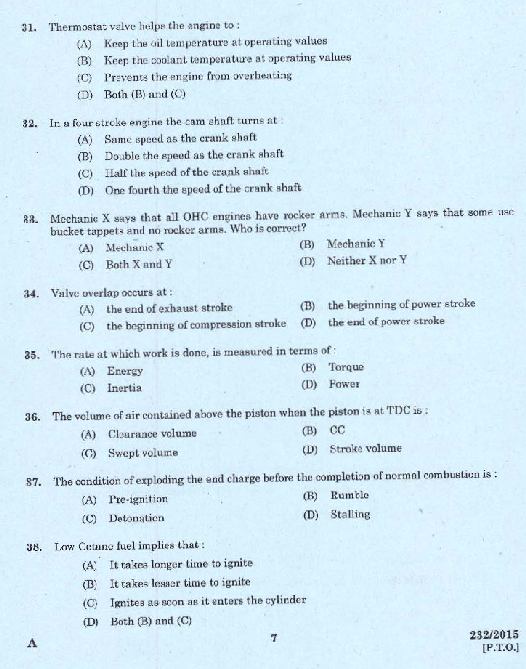 KPSC Mechanic Grade II Exam 2015 Code 2322015 5
