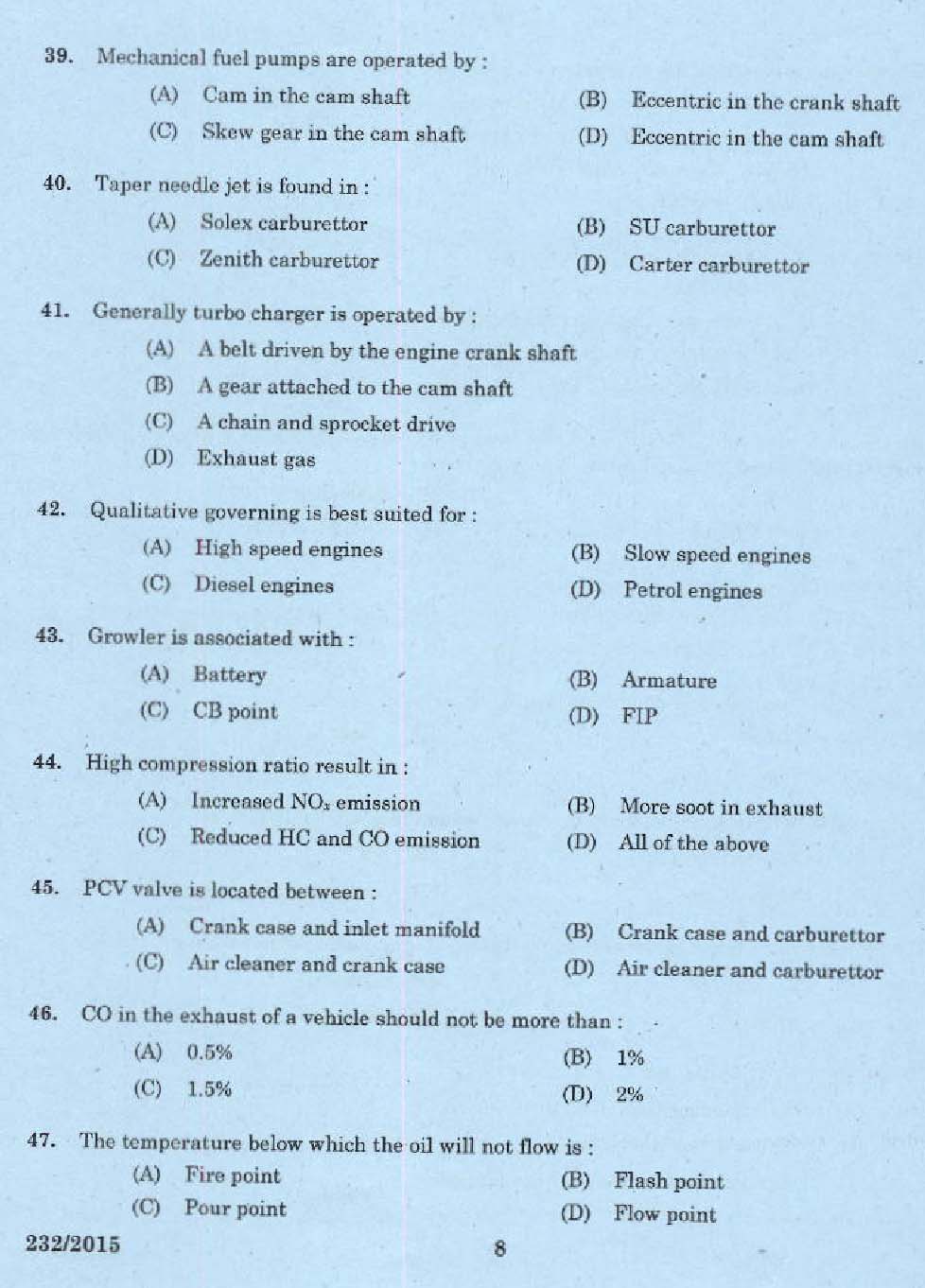 KPSC Mechanic Grade II Exam 2015 Code 2322015 6