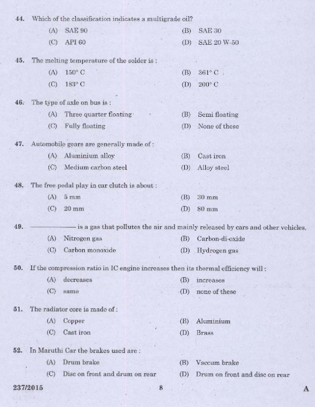 KPSC Mechanic Grade II Exam 2015 Code 2372015 6