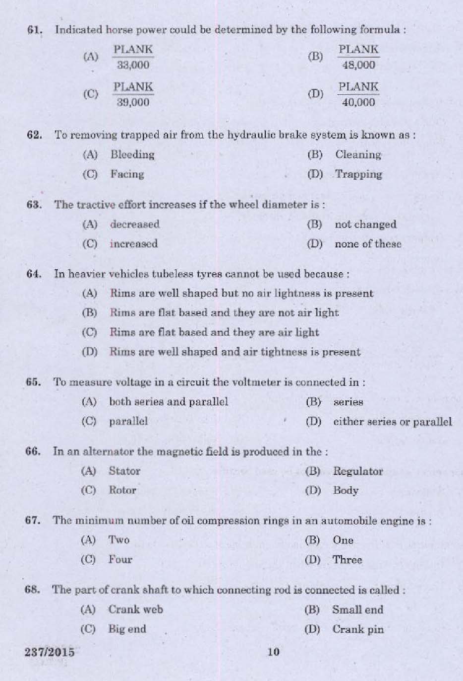 KPSC Mechanic Grade II Exam 2015 Code 2372015 8