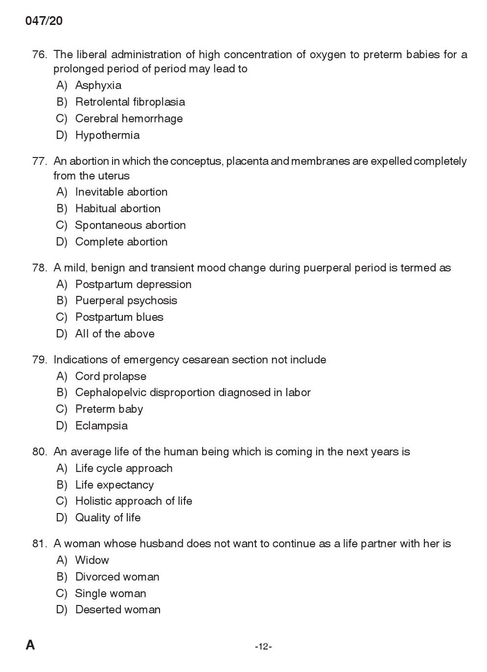 KPSC Junior Public Health Nurse Grade II Exam 2020 Code 0472020 11