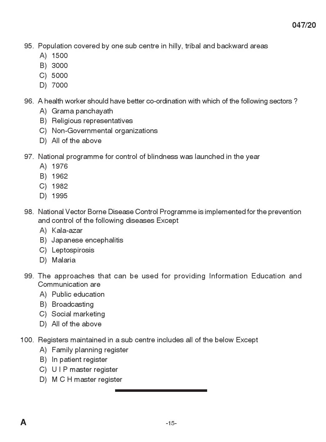 KPSC Junior Public Health Nurse Grade II Exam 2020 Code 0472020 14