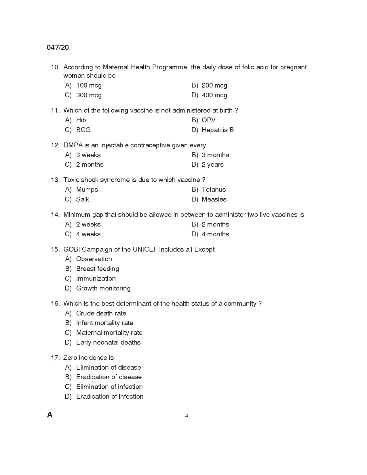 KPSC Junior Public Health Nurse Grade II Exam 2020 Code 0472020 3