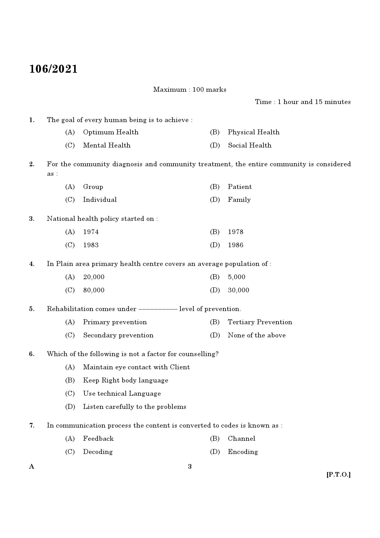 KPSC Junior Public Health Nurse Grade II Exam 2021 Code 1062021 1