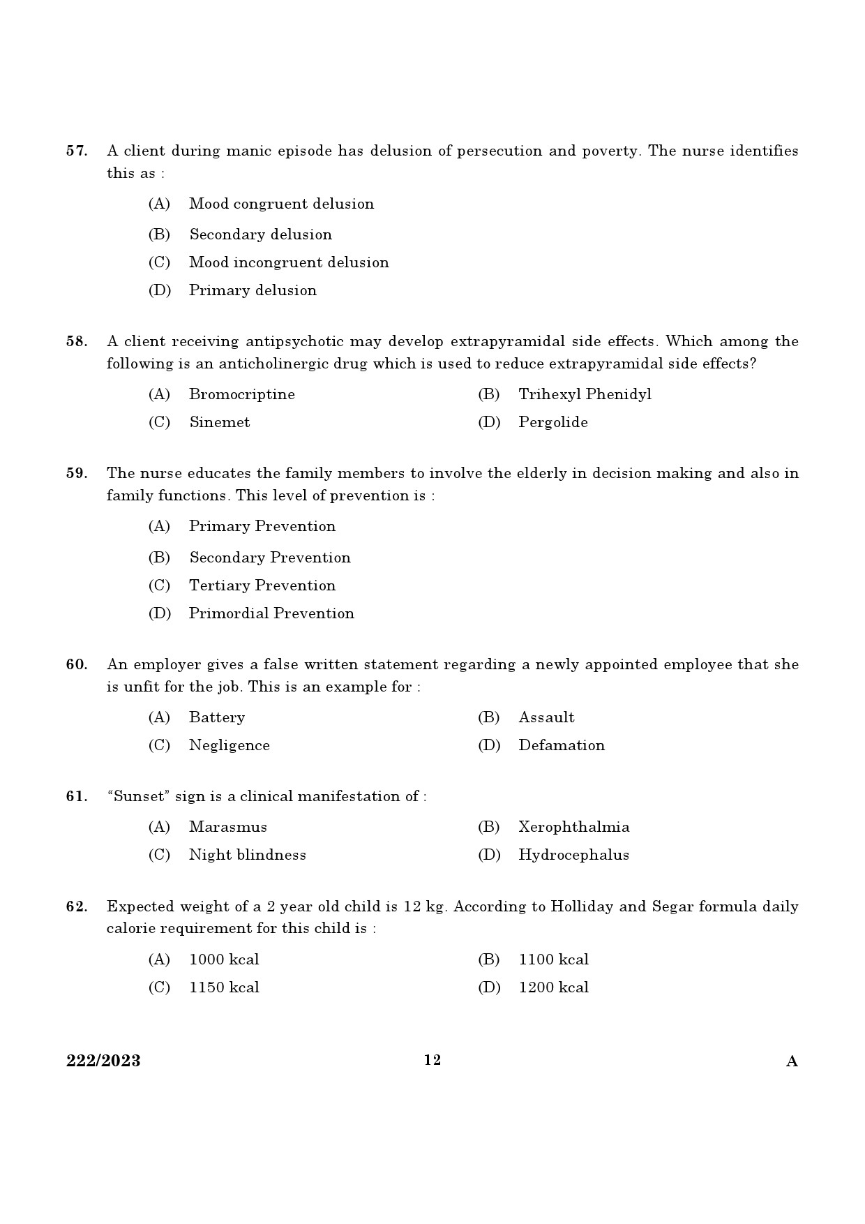 KPSC Staff Nurse Grade II Exam 2023 Code 2222023 10