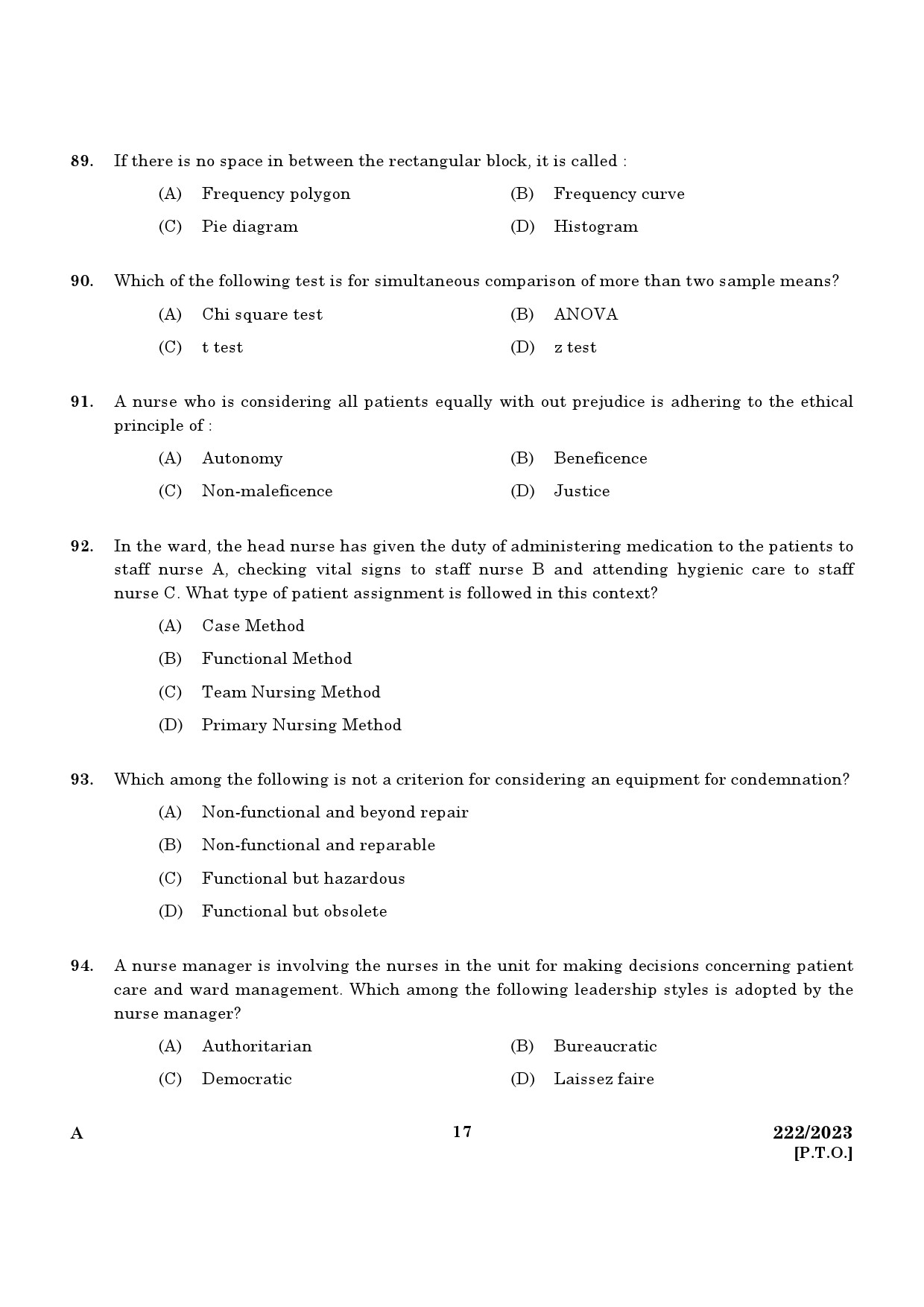 KPSC Staff Nurse Grade II Exam 2023 Code 2222023 15