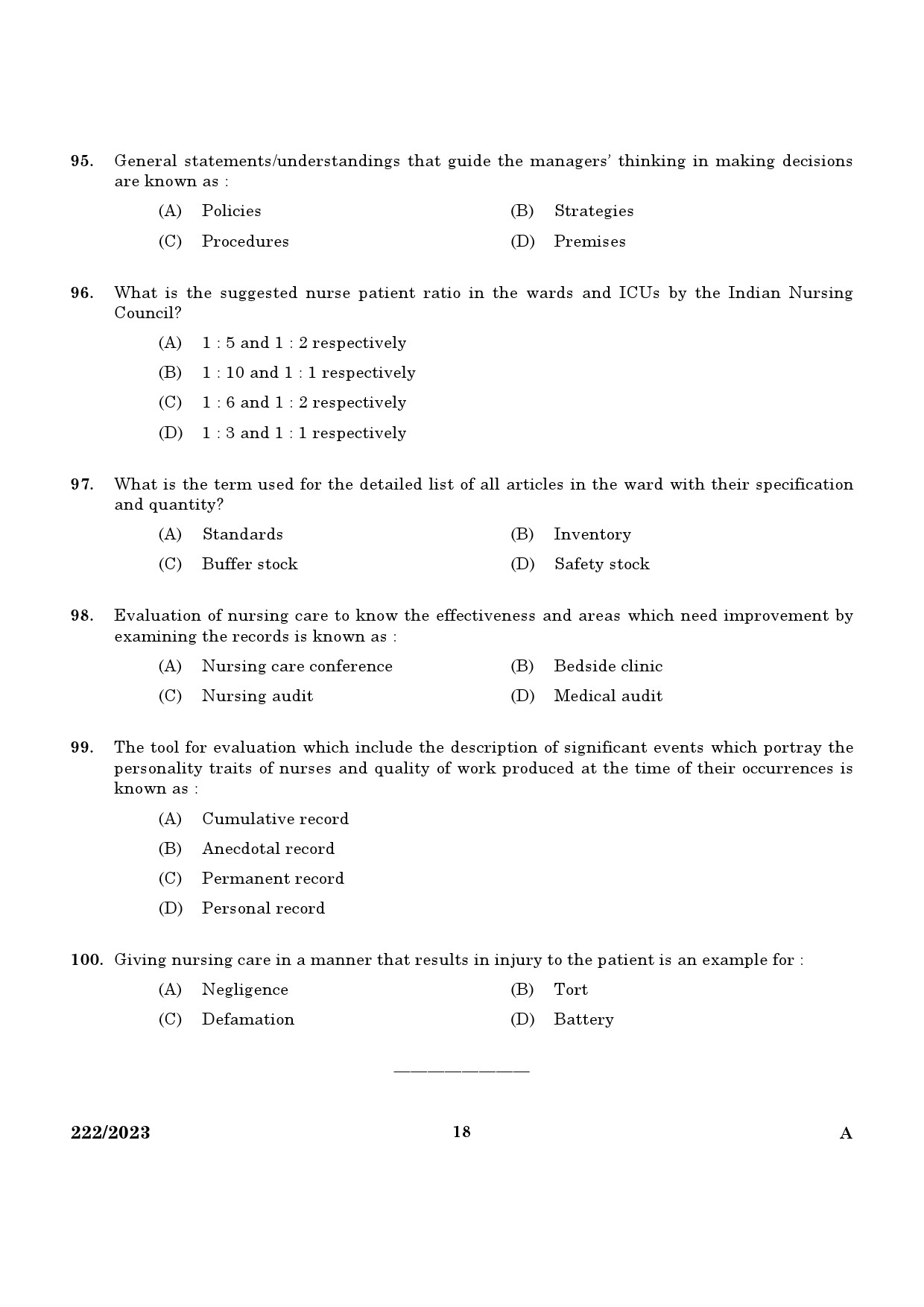 KPSC Staff Nurse Grade II Exam 2023 Code 2222023 16