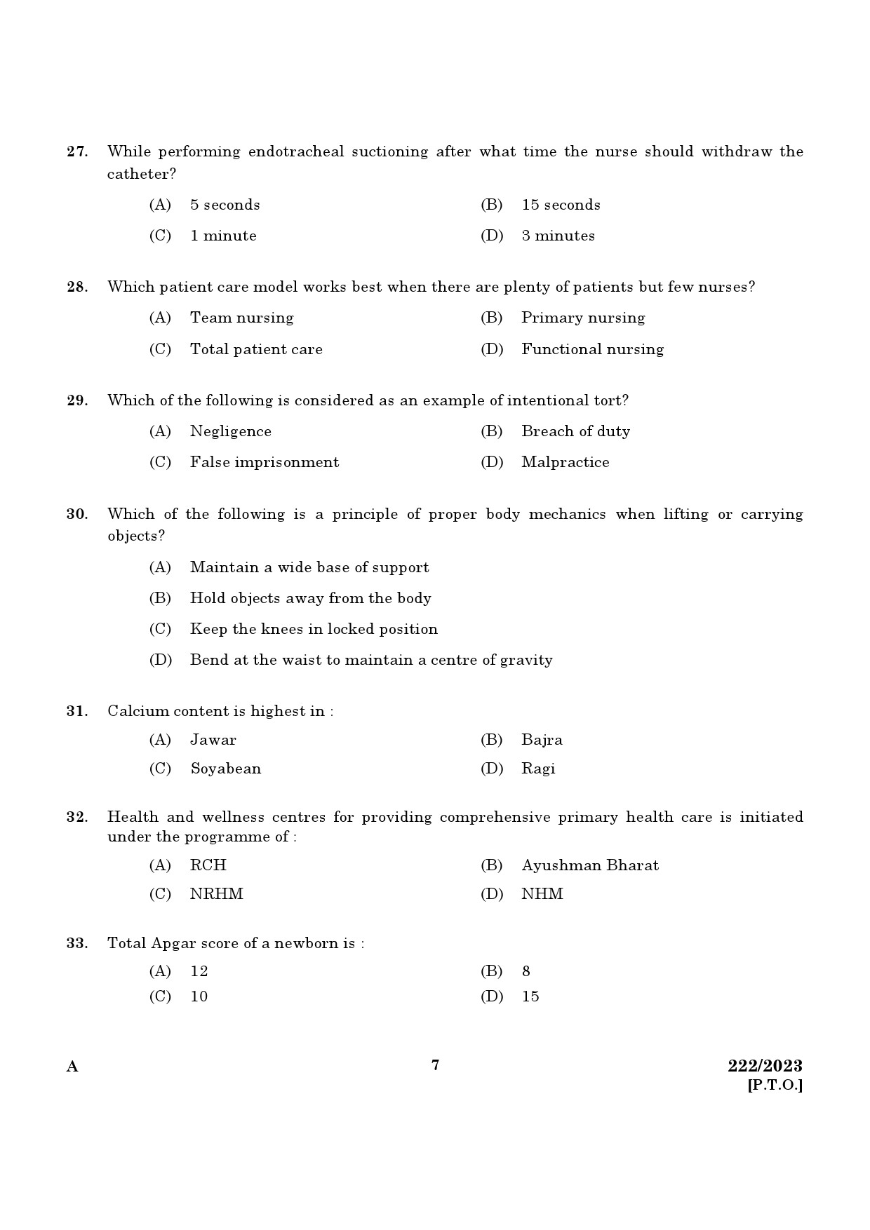 KPSC Staff Nurse Grade II Exam 2023 Code 2222023 5