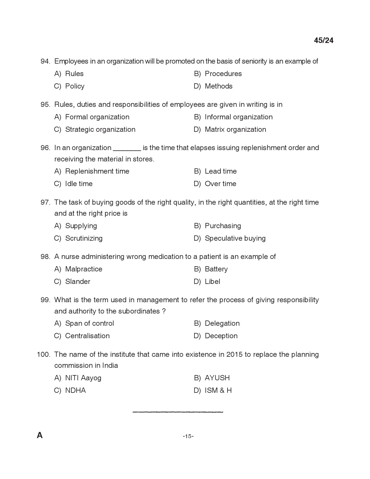 KPSC Staff Nurse Grade II Exam 2024 Code 0452024 14