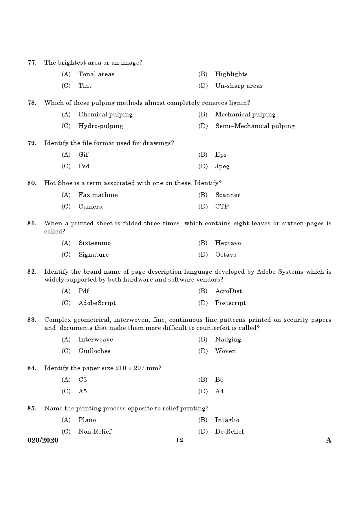 KPSC Offset Machine Operator Grade II Exam 2020 Code 0202020-Offset ...