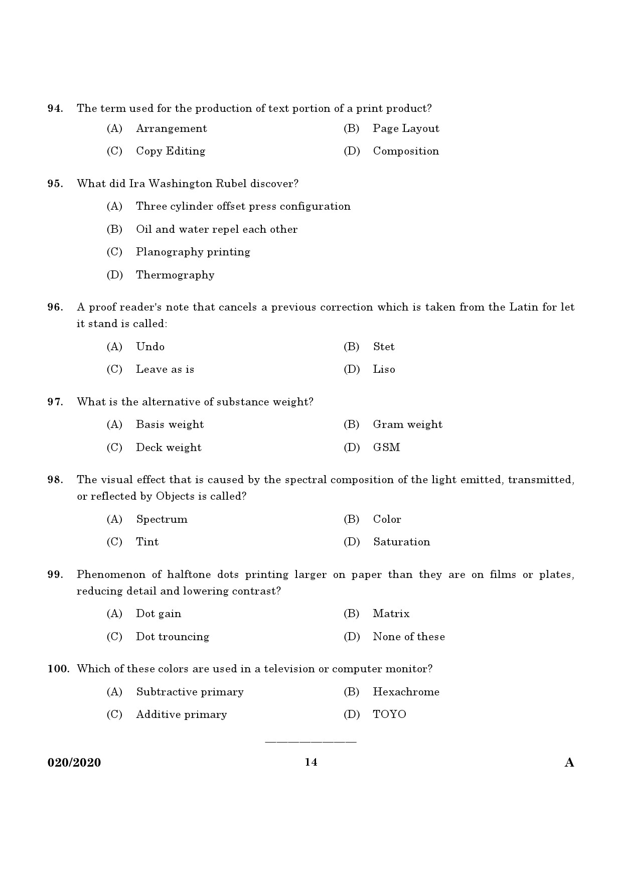 KPSC Offset Machine Operator Grade II Exam 2020 Code 0202020 12