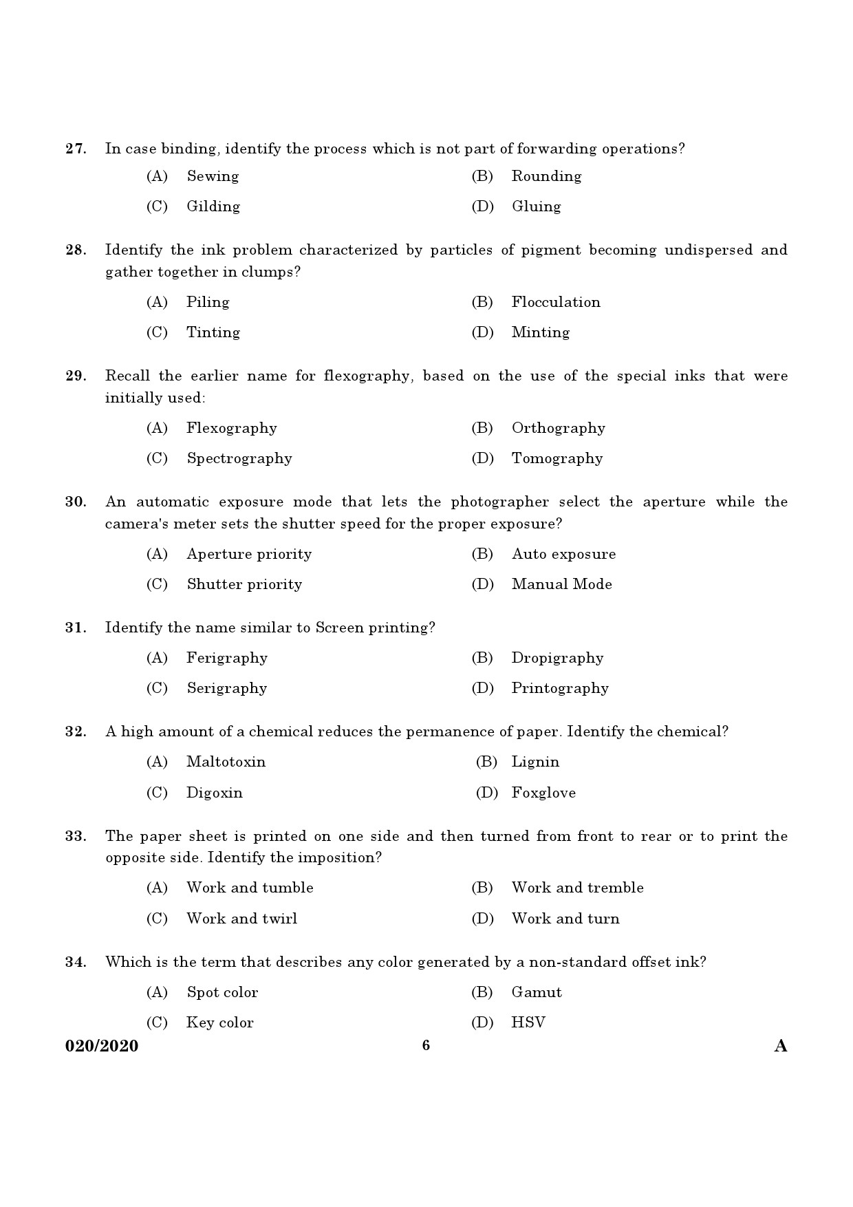 KPSC Offset Machine Operator Grade II Exam 2020 Code 0202020-Offset 