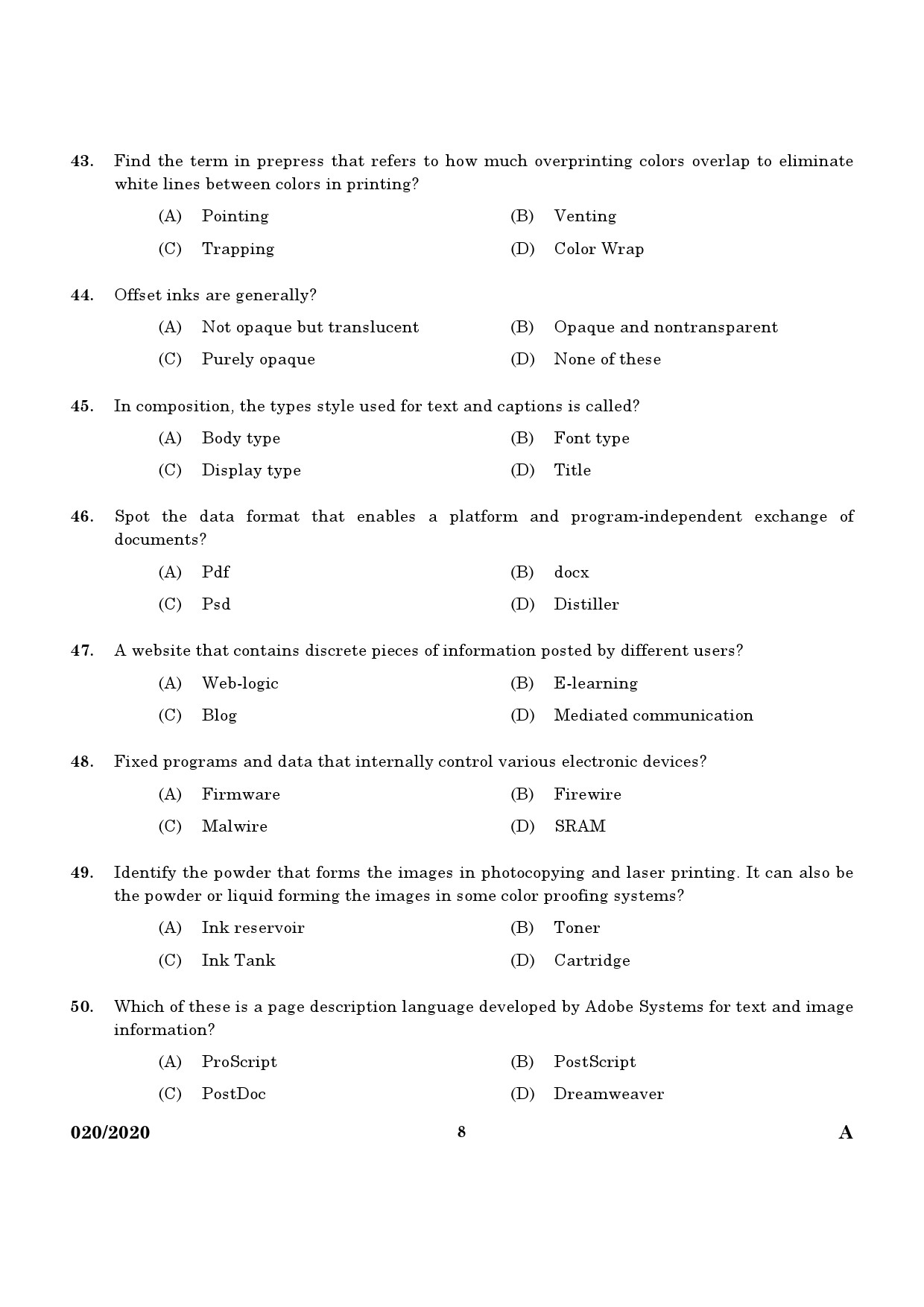 KPSC Offset Machine Operator Grade II Exam 2020 Code 0202020 6