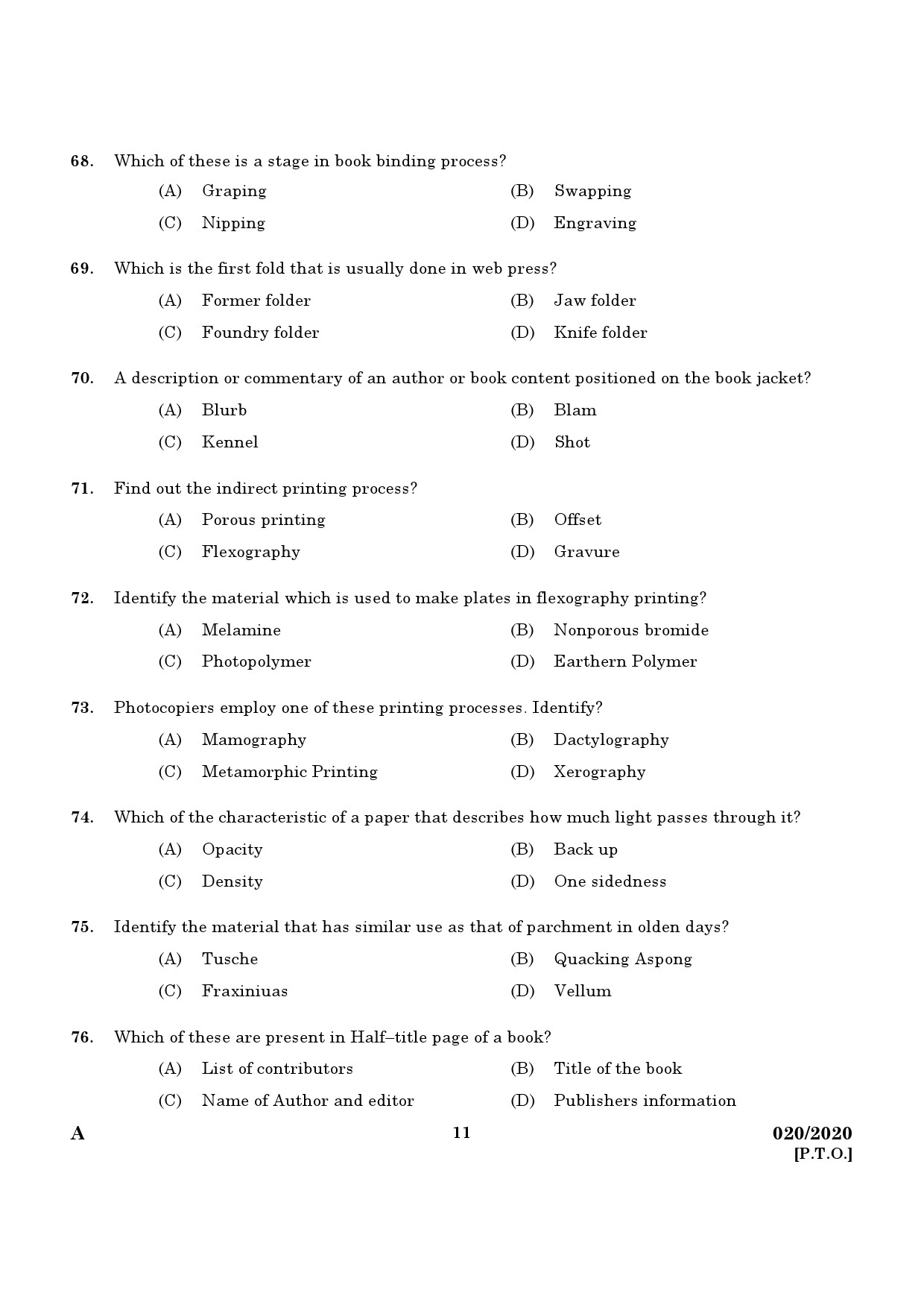 KPSC Offset Machine Operator Grade II Exam 2020 Code 0202020 9