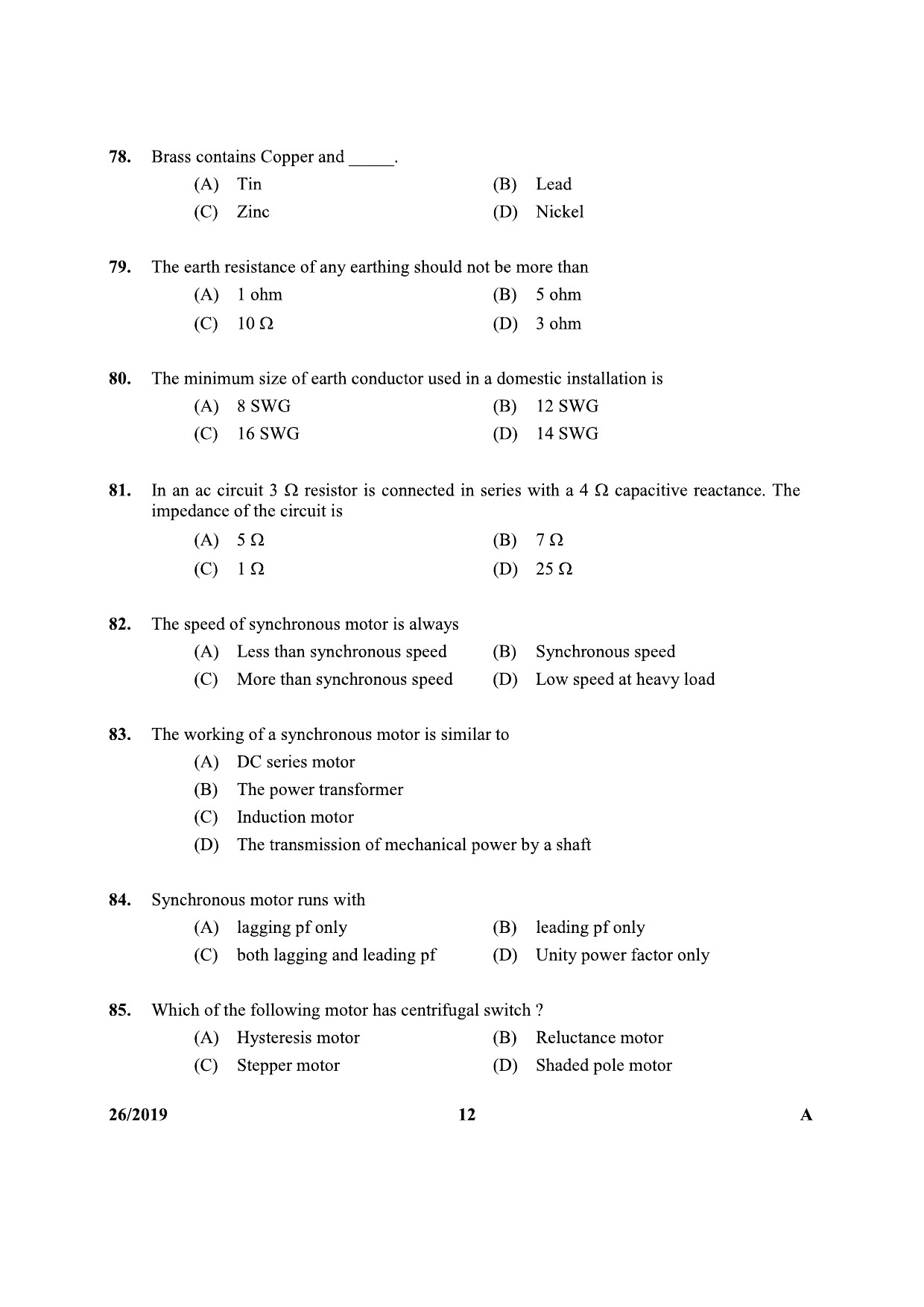 KPSC Furnce Operator Exam 2019 Code 262019 11