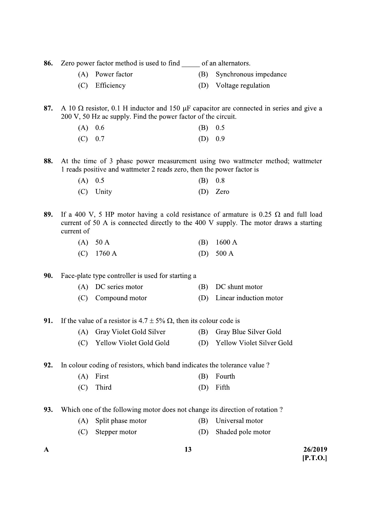 KPSC Furnce Operator Exam 2019 Code 262019 12