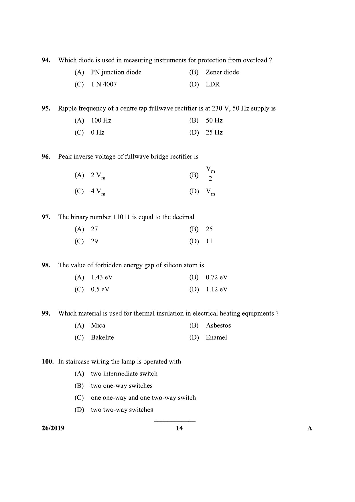 KPSC Furnce Operator Exam 2019 Code 262019 13